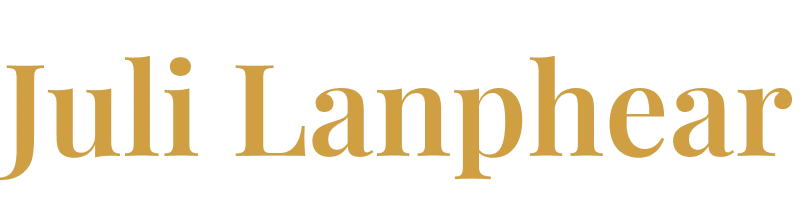 Gold serif text "Juli Lanphear" on black background